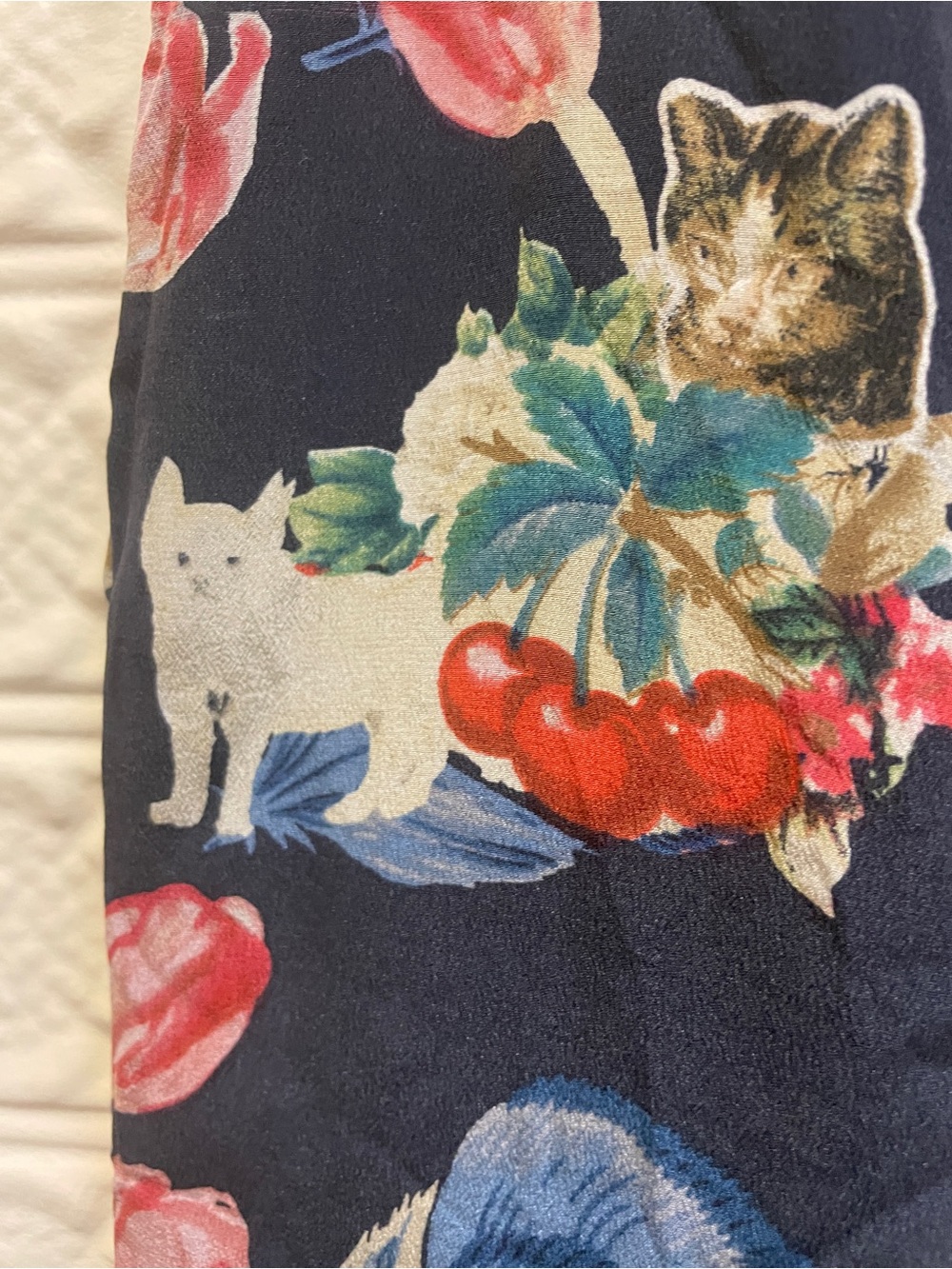 Navy Silk Floral & Cat Print Wrap Skirt - Picture 4 of 5